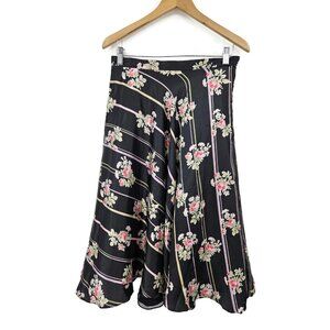 VTG Judy Hornby Couture Black Skirt Womens 12 Pink Floral Stripe